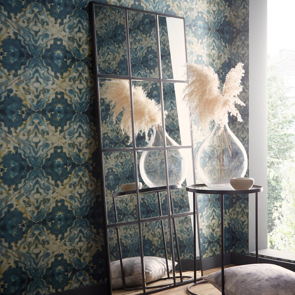 Aqueous Wallpaper W0147 01 by Clarke and Clarke in Teal Blue